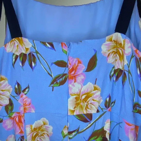 GB Floral Print Grosgrain Tie Maxi Dress Sz Xl Blue Floral Lined Brunch - Picture 7 of 8